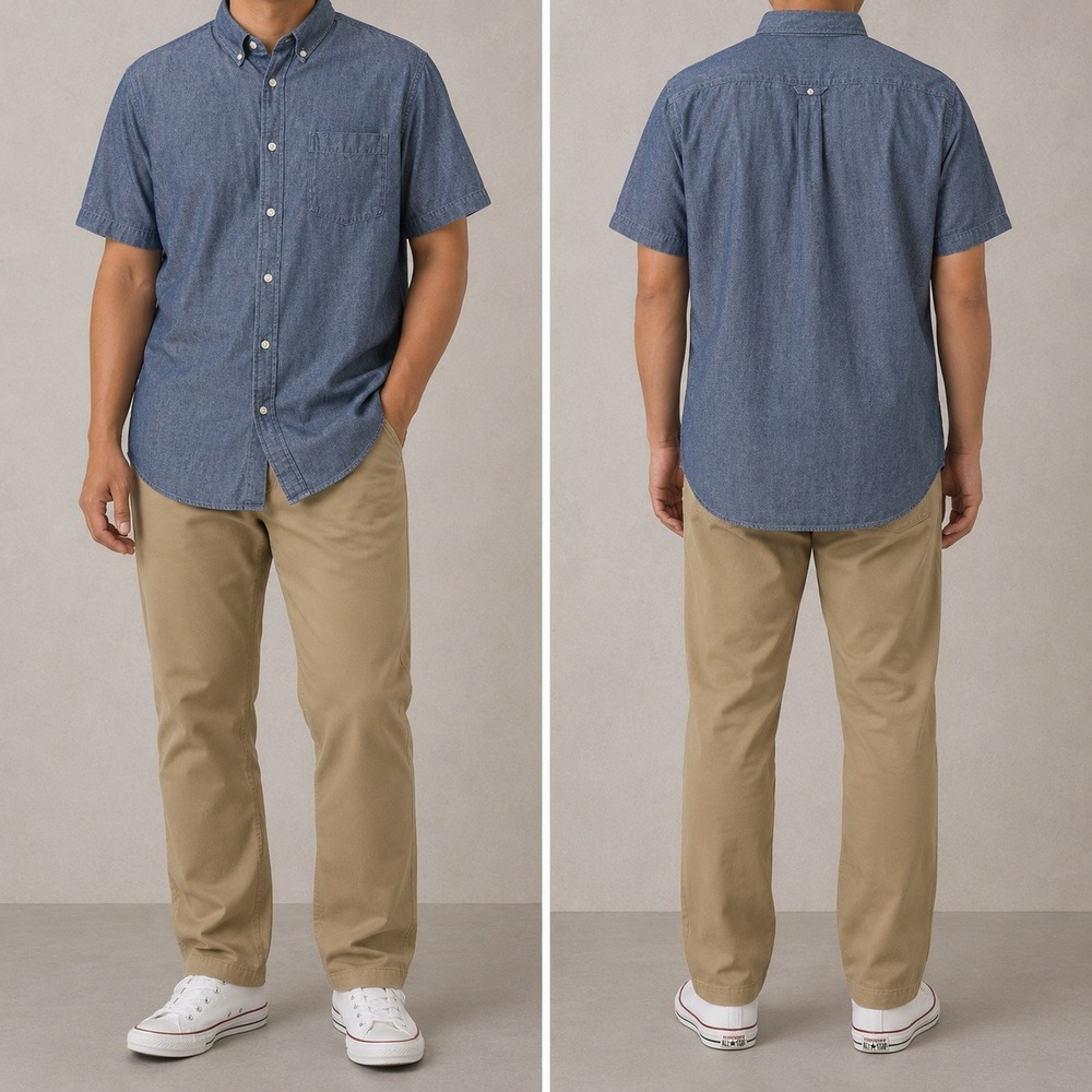 Goodfellow & Co Short Sleeve Chambray Shirt XXL Blue Cotton Button Down Standard